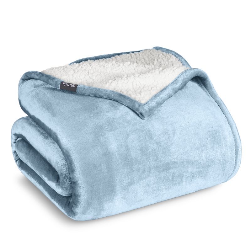 Light Blue Twin Sherpa Fleece Reversible Blanket