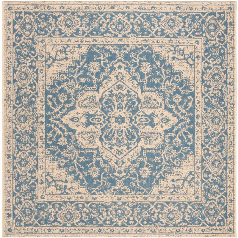 Beach House Blue and Cream Synthetic Square Area Rug