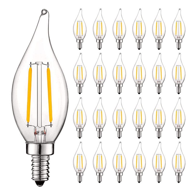Vintage Clear Glass Dimmable LED Candelabra Light Bulbs, 4W E12 Base, 24-Pack