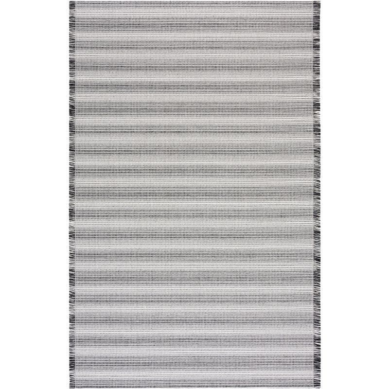 Ivory and Black Striped Synthetic 8' x 10' Area Rug