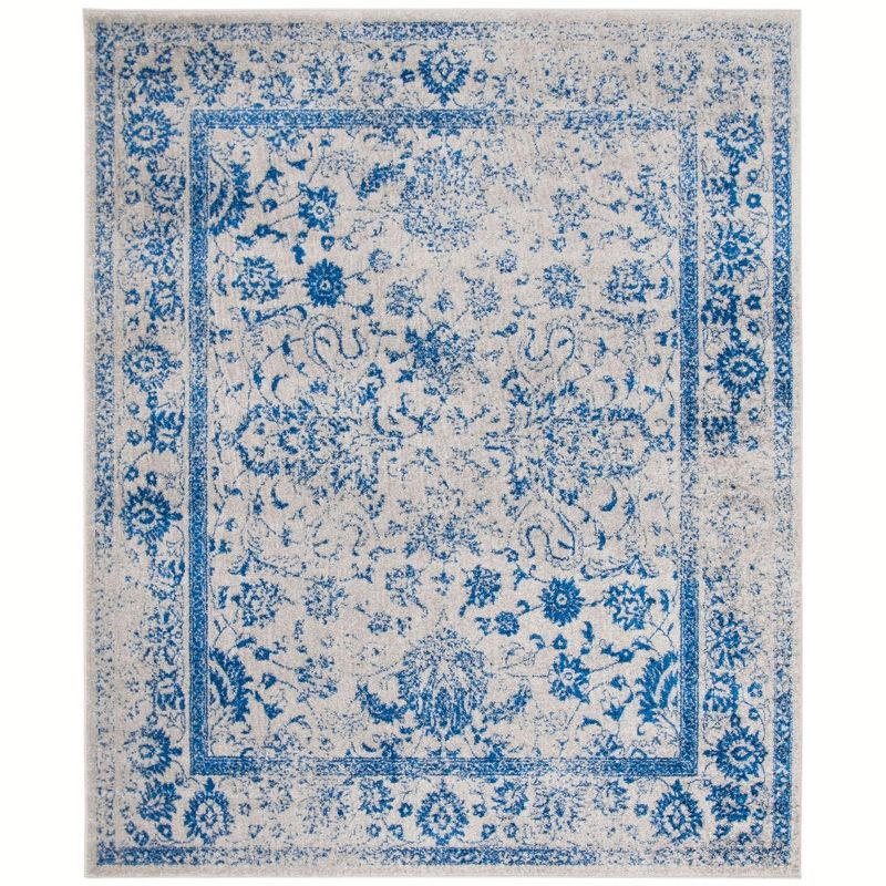 Ivory and Blue Rectangular Synthetic 8' x 10' Area Rug