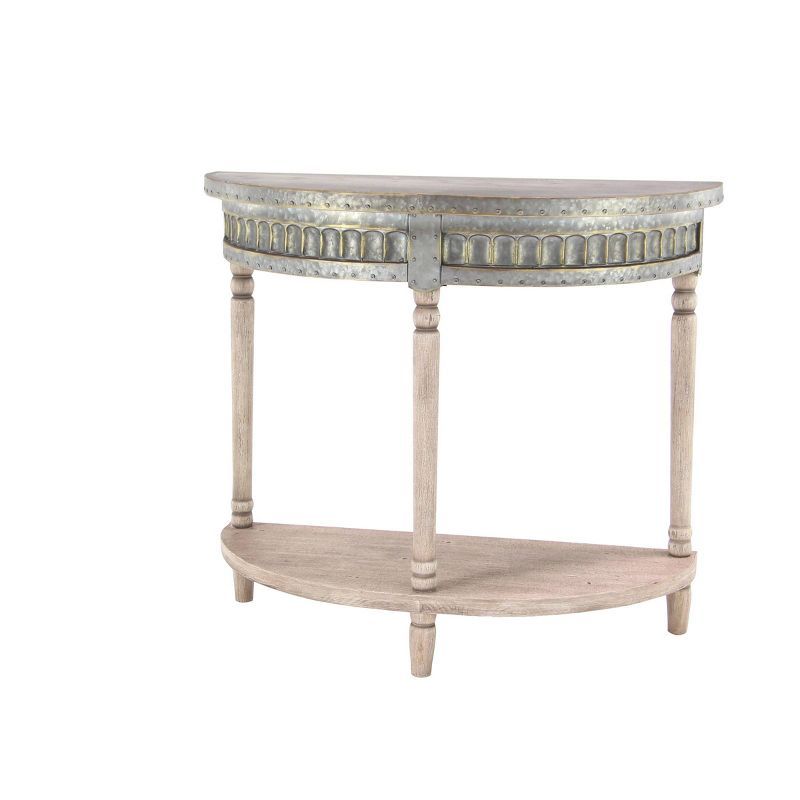 Beige and Gray Metal Wood Half Moon Console Table