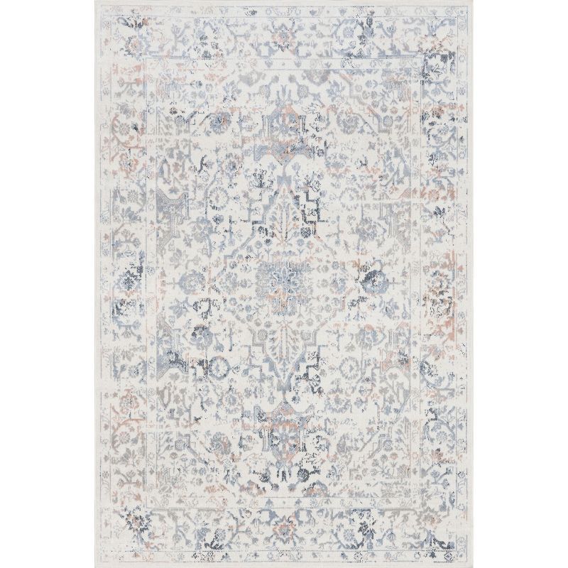 Everlee Blue and Beige Washable Synthetic 9' x 12' Area Rug