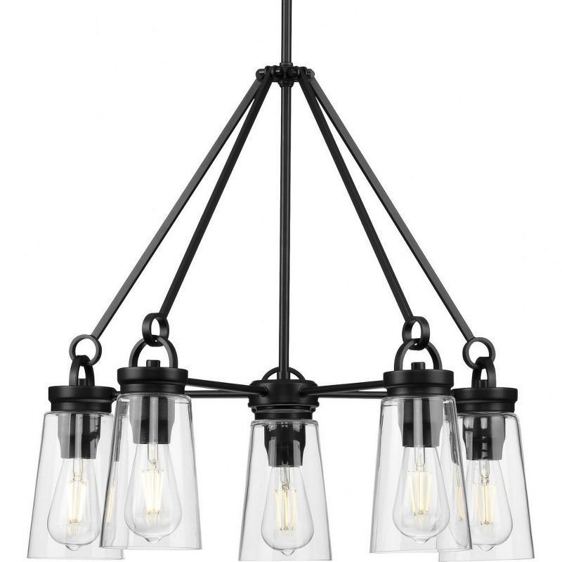 Matte Black Steel 5-Light Farmhouse Chandelier with Clear Glass Shades