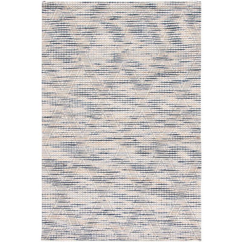 Ivory and Blue Flat Woven Handmade Wool Rug, 4' x 6'