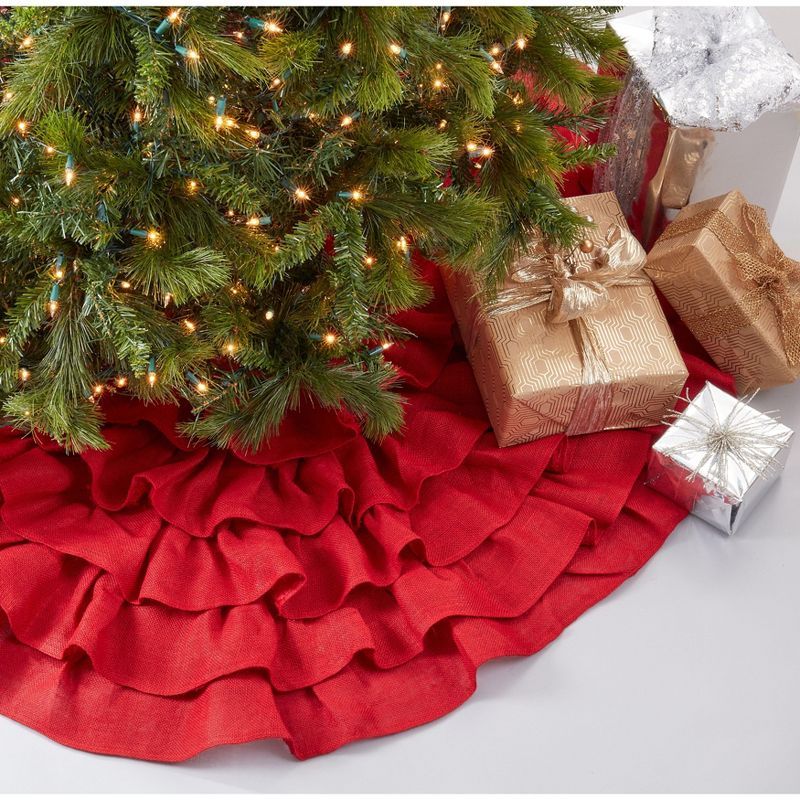 Red Jute Ruffled Christmas Tree Skirt, 84 inches