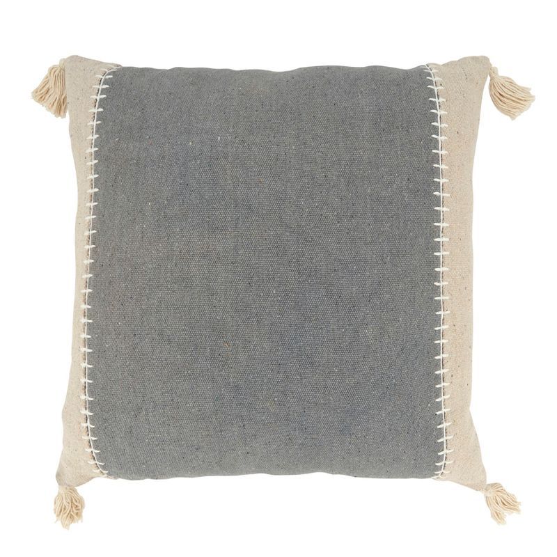 Gray and Beige Cotton Whipstitch Banded Throw Pillow Cover