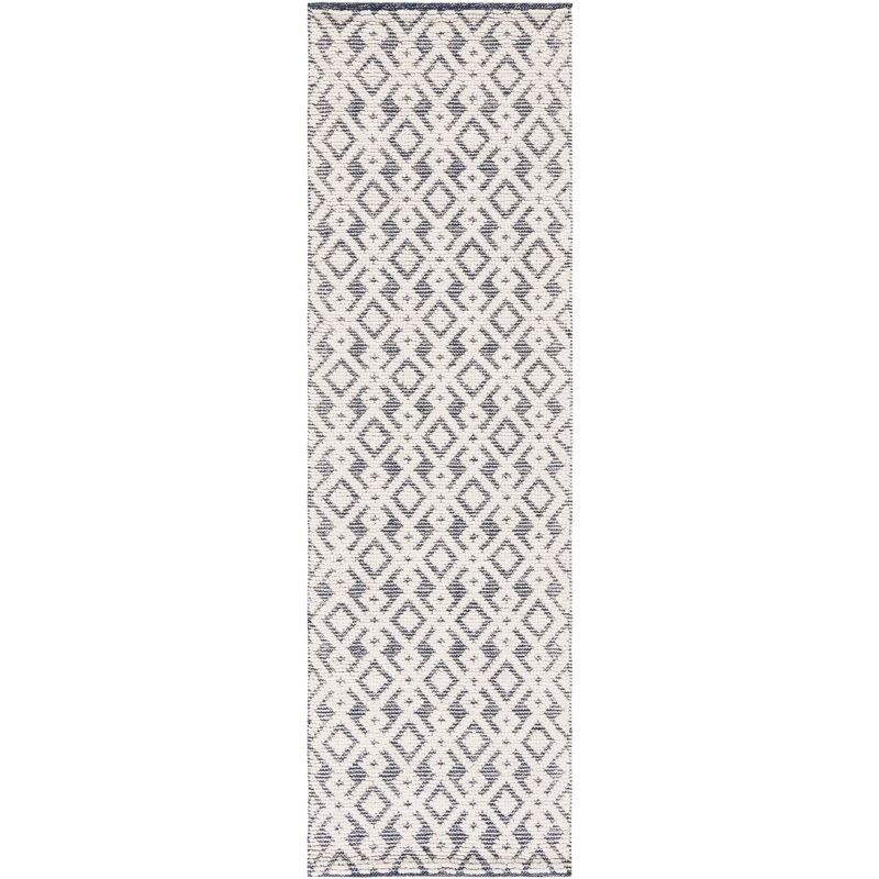 Ivory Geometric Hand-Knotted Wool and Cotton Runner Rug