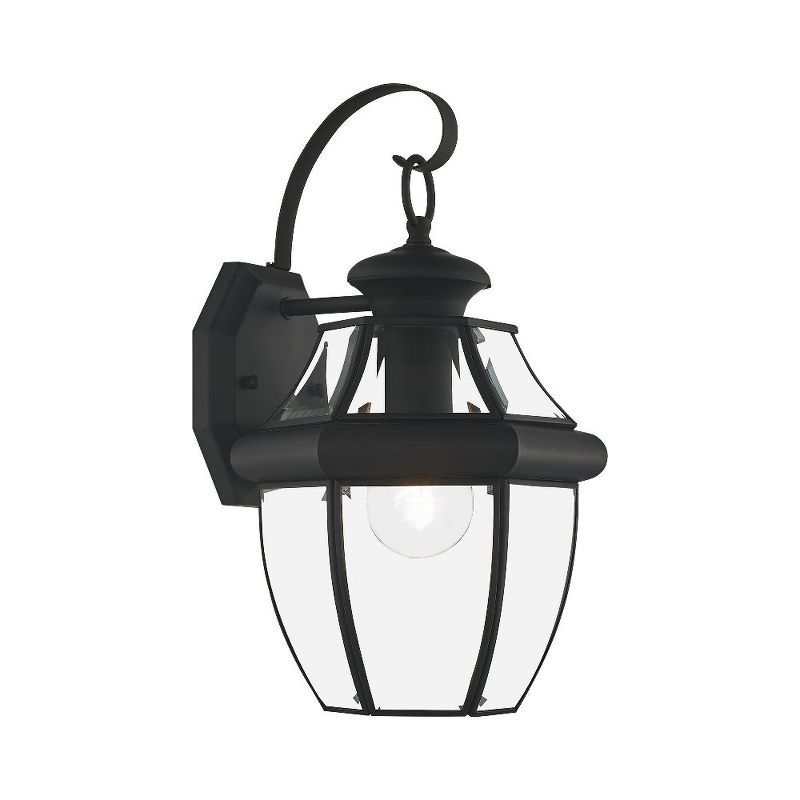 Colonial Black Brass Lantern Sconce with Beveled Glass