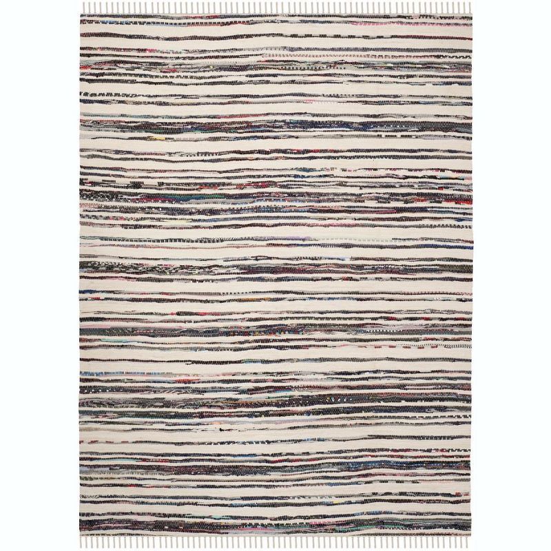 Ivory and Charcoal Flat Woven Handmade Wool Cotton Area Rug