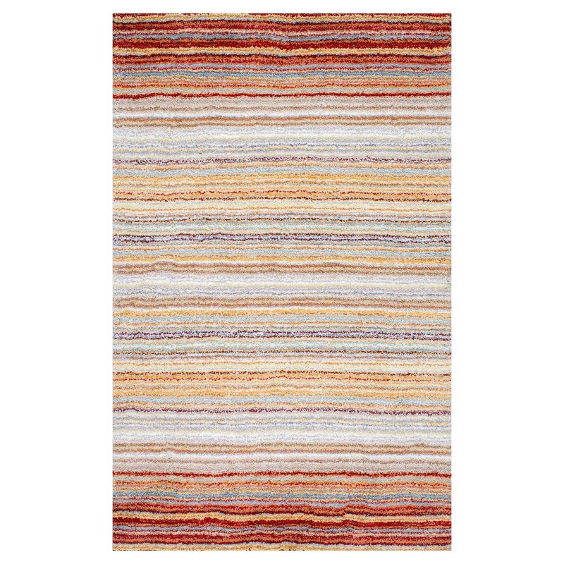 Handmade Red Stripe Shag Area Rug, 8' x 10', Easy Care Synthetic