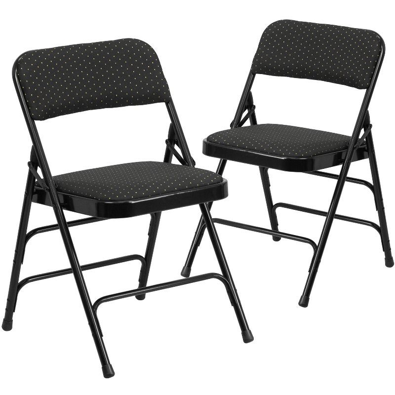 Black Patterned Fabric Metal Folding Chair Set