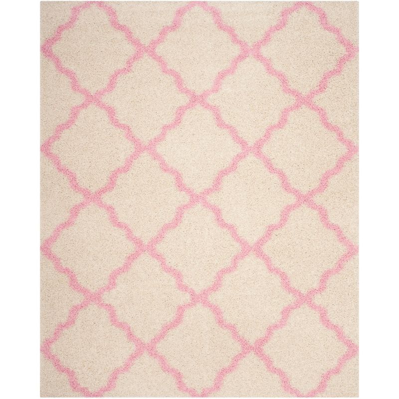 Ivory and Light Pink High Pile Shag Area Rug, 10' x 14'