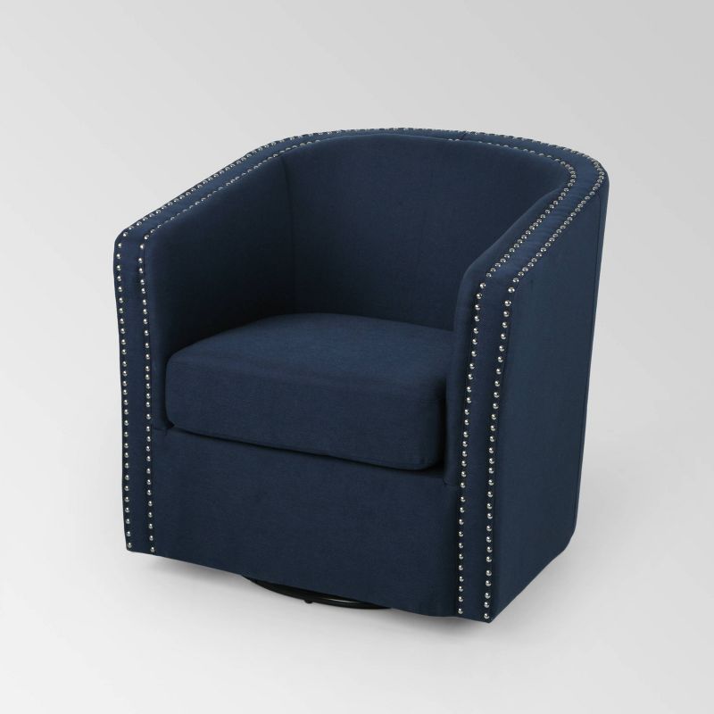 Handcrafted Blue and Black Swivel Barrel Chair