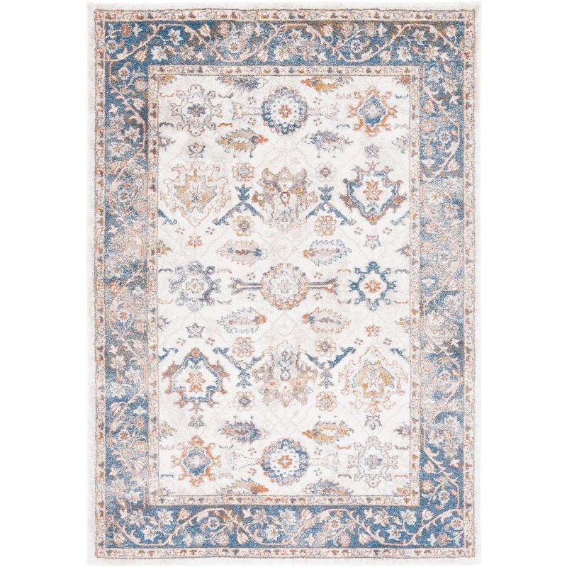 Ivory and Navy Rectangular Synthetic Area Rug, 5' x 7'