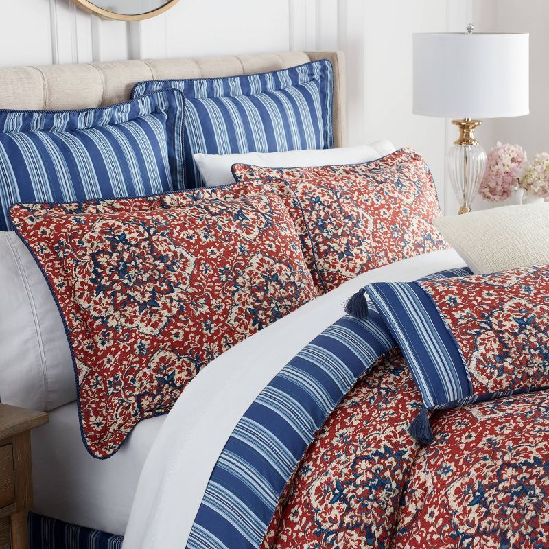 Waverly Tabriz King Blue Cotton Reversible Comforter Set