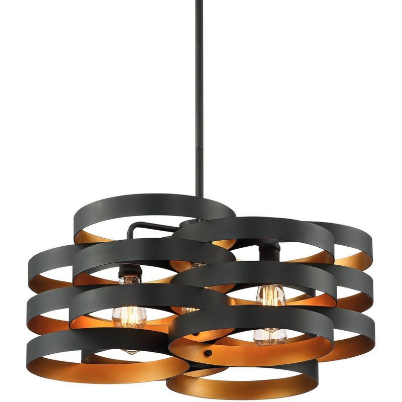 Zia Black Gold 28" Wide Modern Industrial 6-Light Chandelier