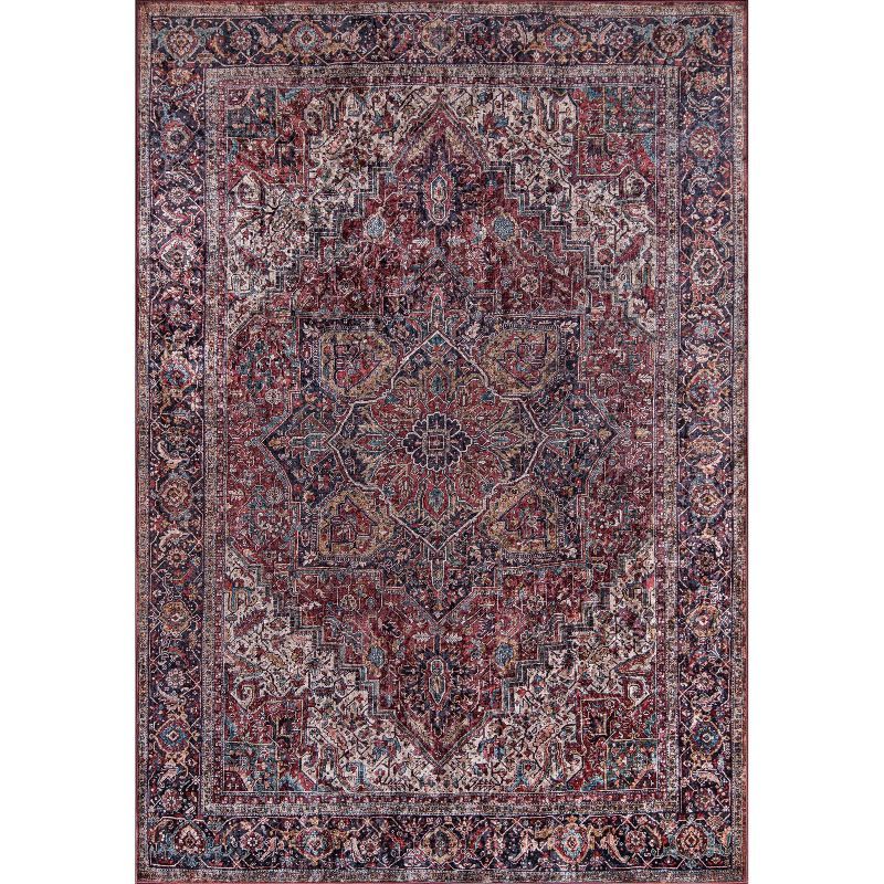 Karachi Burgundy and Blue Wool Rectangular Area Rug