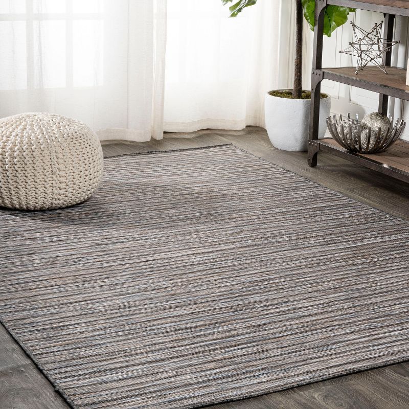 Reversible Dark Gray/Blue Striped Synthetic Area Rug 9' x 12'