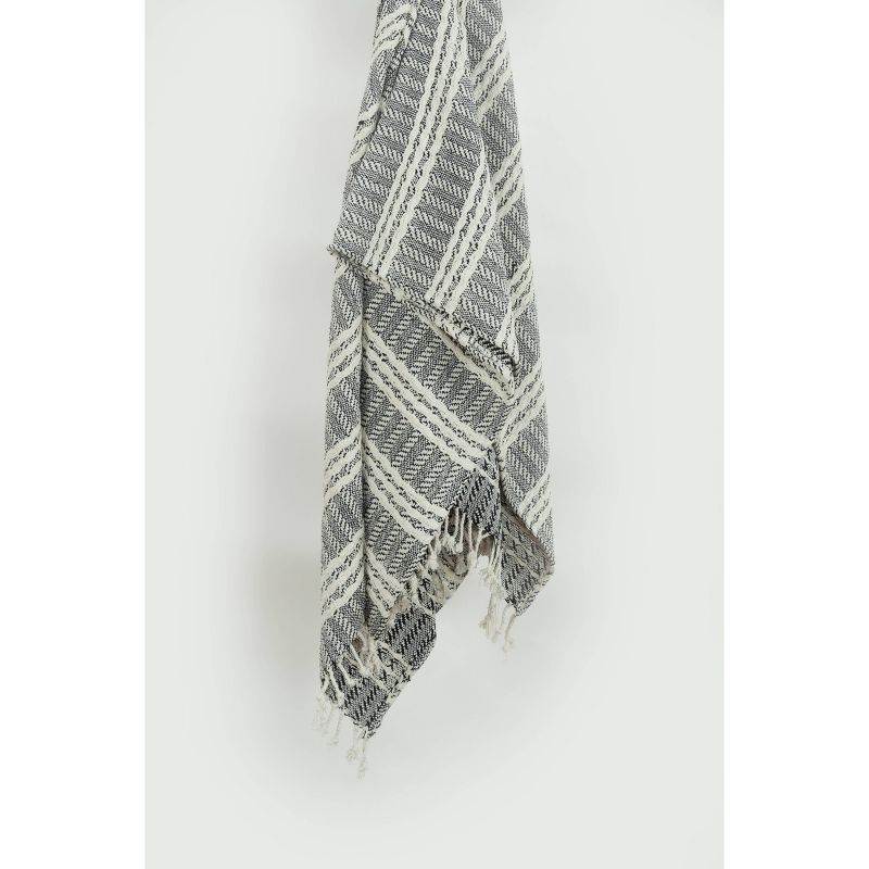 Hand-Loomed Black and Natural Cotton Striped Throw Blanket