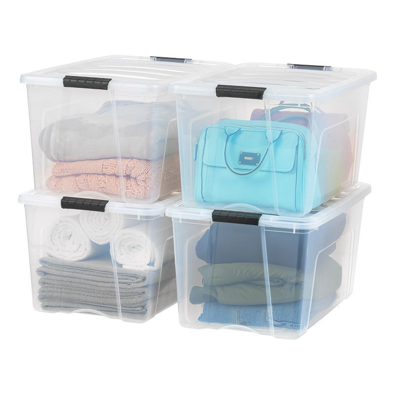 Clear 72 Qt Stackable Plastic Storage Bins with Lids and Latches - 4 Pack