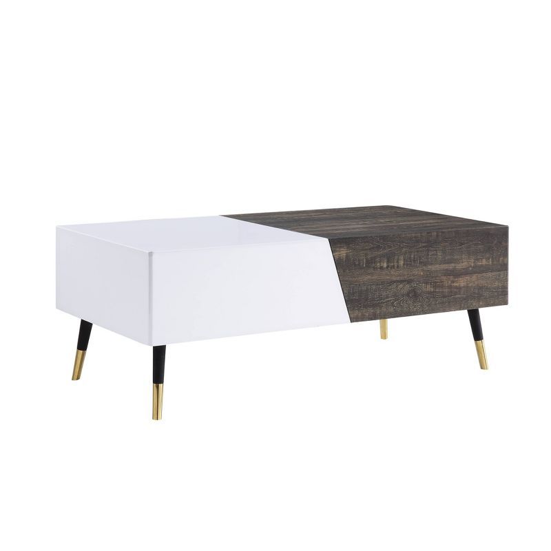 Orion 52.3" White Gloss and Rustic Oak Rectangular Coffee Table with Storage