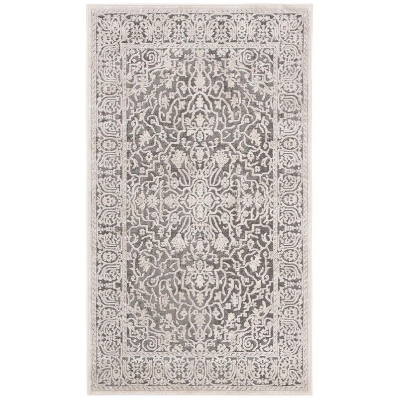 Elegant Reflection Dark Grey & Cream Floral Synthetic Area Rug - 3' x 5'