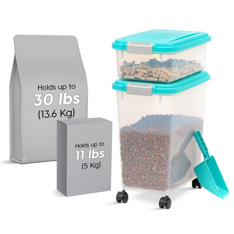 Seafoam Blue Airtight Plastic Pet Food Storage Combo with Scoop