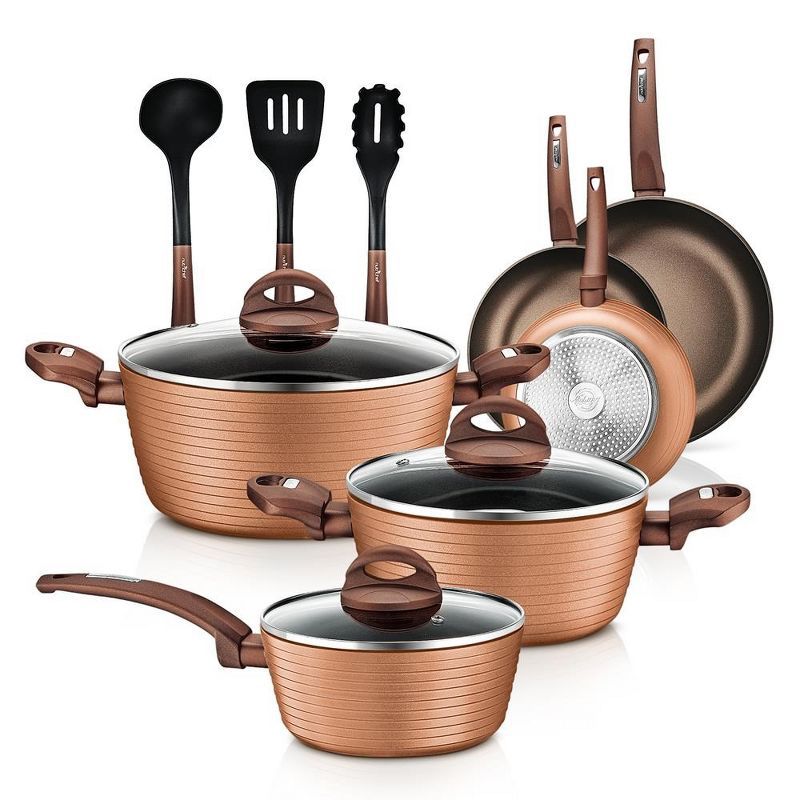 NutriChef 12-Piece Brown Nonstick Aluminum Cookware Set