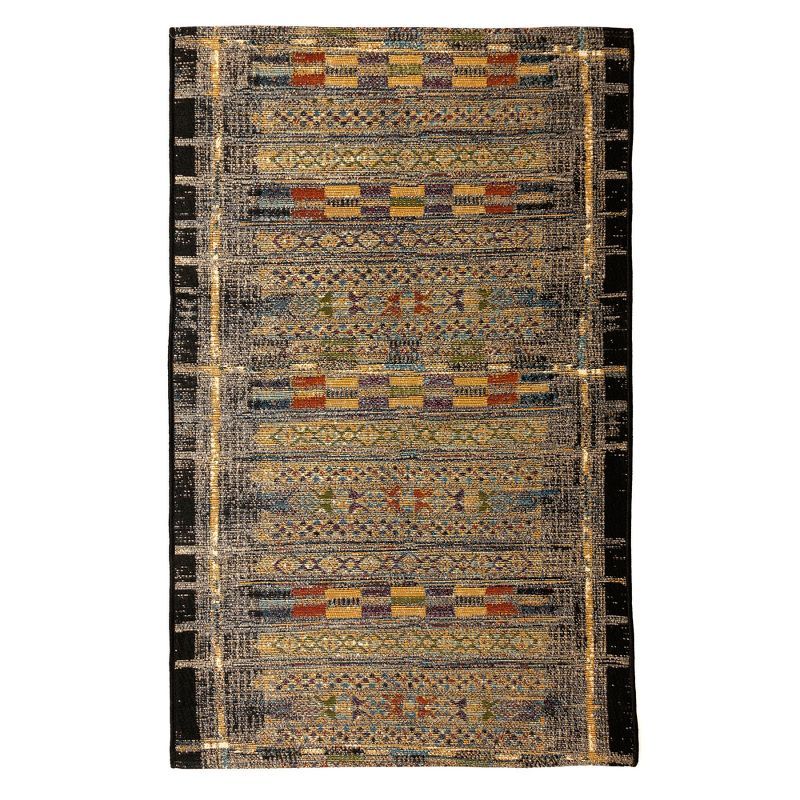 Tribal Stripe Black and Vivid Colors Low Profile Indoor/Outdoor Rug