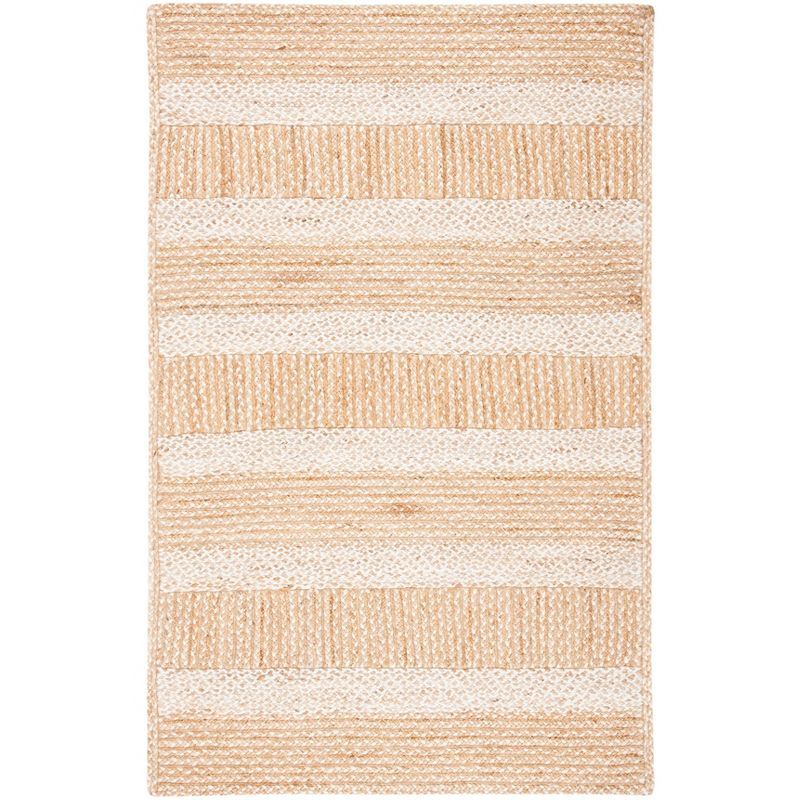 Ivory and Natural Geometric Flat Woven Cowhide Rug, 4' x 6'