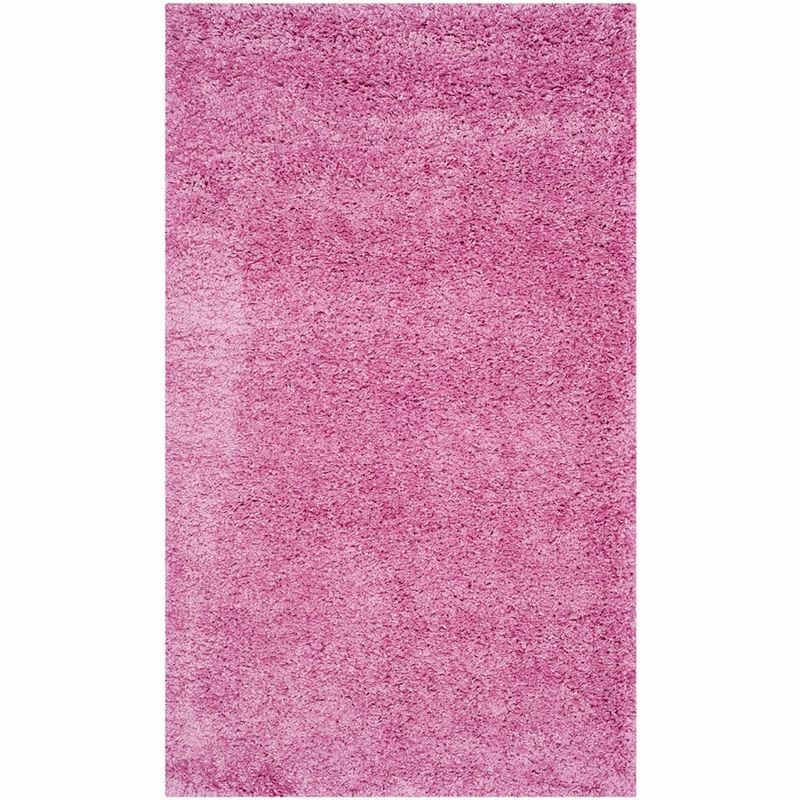 Pink Hand-Knotted Synthetic Shag Area Rug