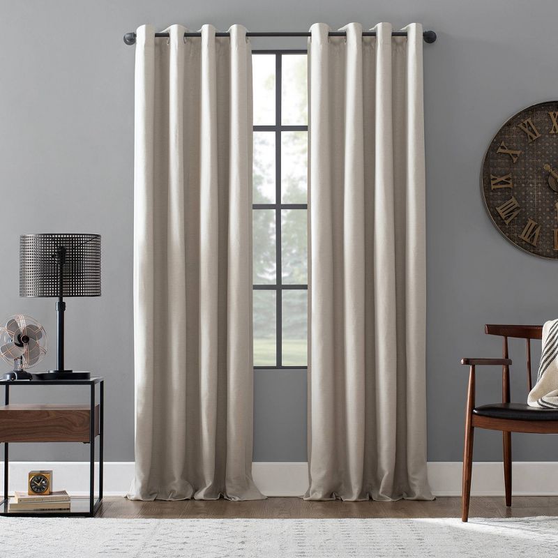 Pearl Greige Blackout Linen Blend Grommet Drapes