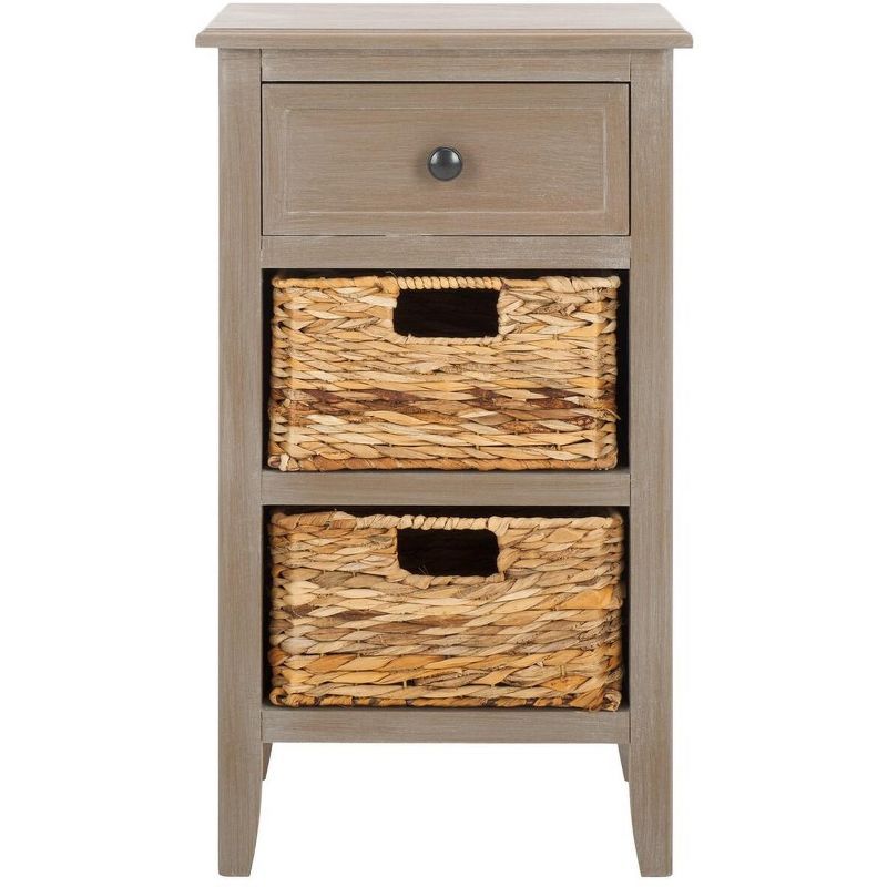 Transitional Pine and Metal Side Table with Storage Baskets