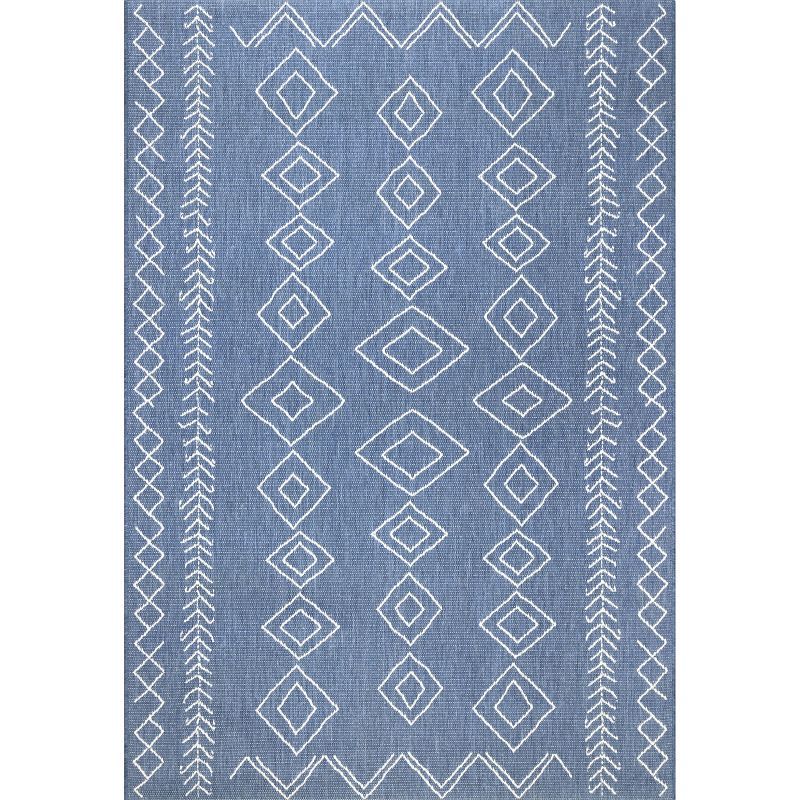 Blue Moroccan Pattern Stain-Resistant Synthetic Area Rug