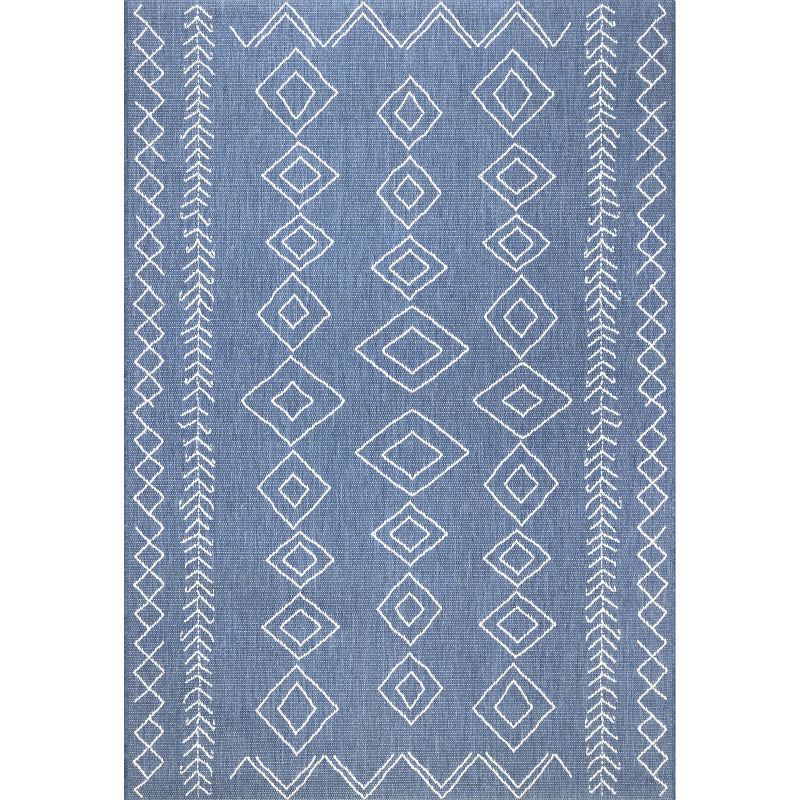 Reversible Blue Geometric 6' x 9' Synthetic Indoor/Outdoor Rug