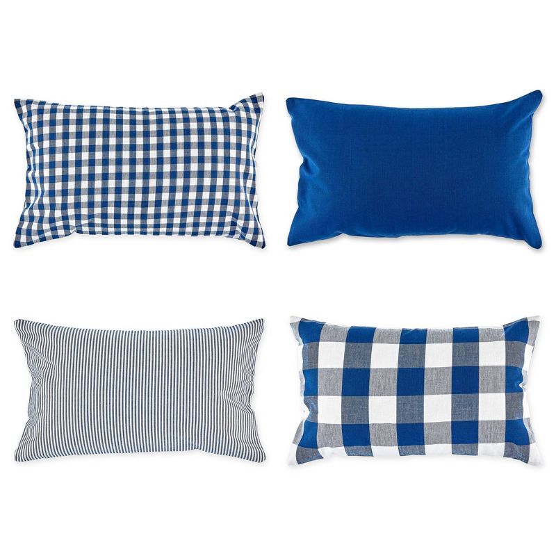 Navy and Off-White Cotton Gingham Pillow Covers Set of 4