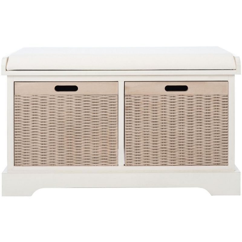 Landers Distressed White Farmhouse Storage Bench with Cushion