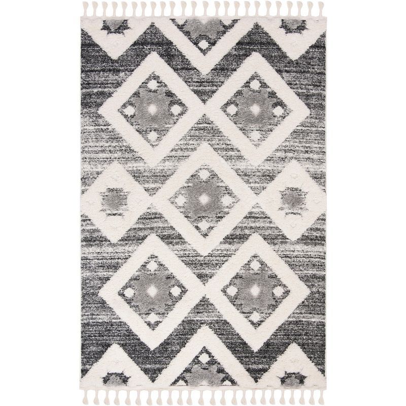 Gray Diamond Braided Shag Rectangular Synthetic Rug