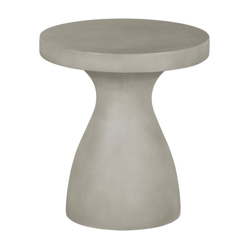 Greige Round Pedestal Side Table with Concrete Finish