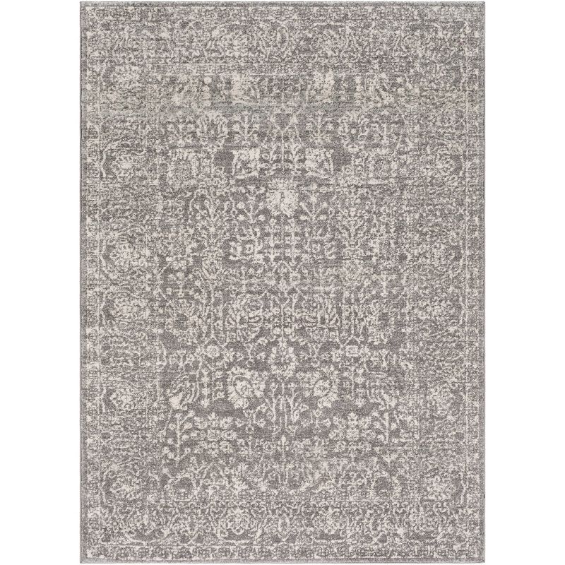 Gray Floral Synthetic Rectangular Area Rug