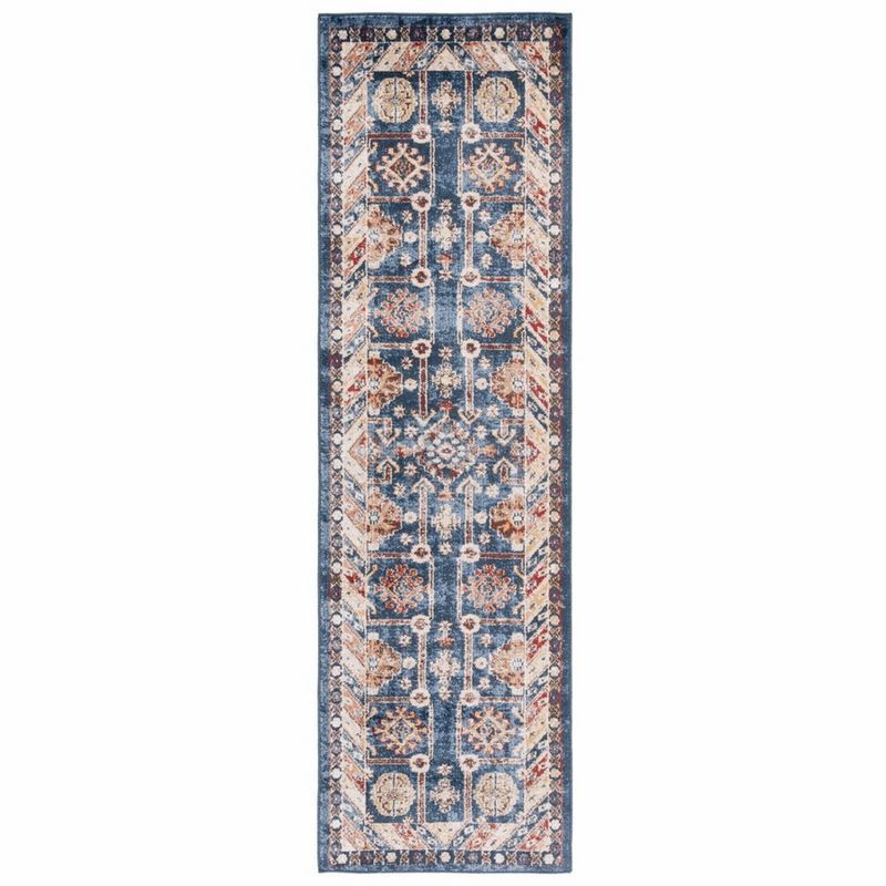 Bijar Blue Synthetic Low Pile Runner Rug