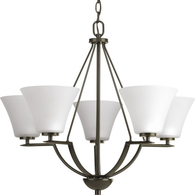 Bravo 5-Light Antique Bronze Chandelier with White Etched Glass