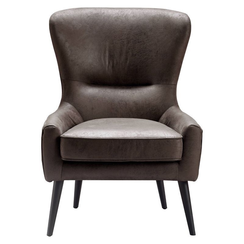 Dark Brown Leather Barrel Accent Chair with Tall Tapered Legs