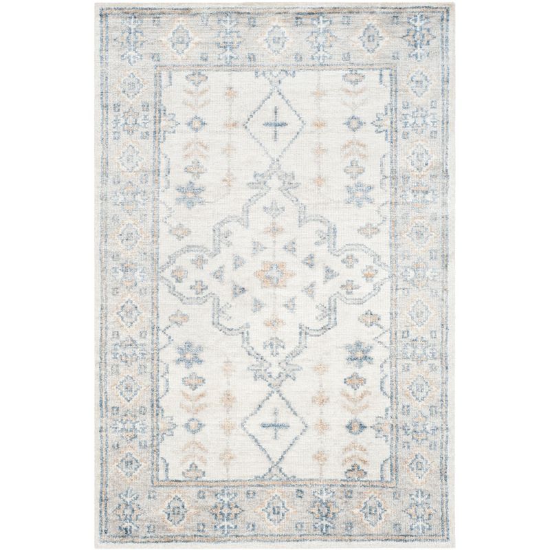 Hand-Knotted Ivory and Gray Wool 4' x 6' Accent Rug