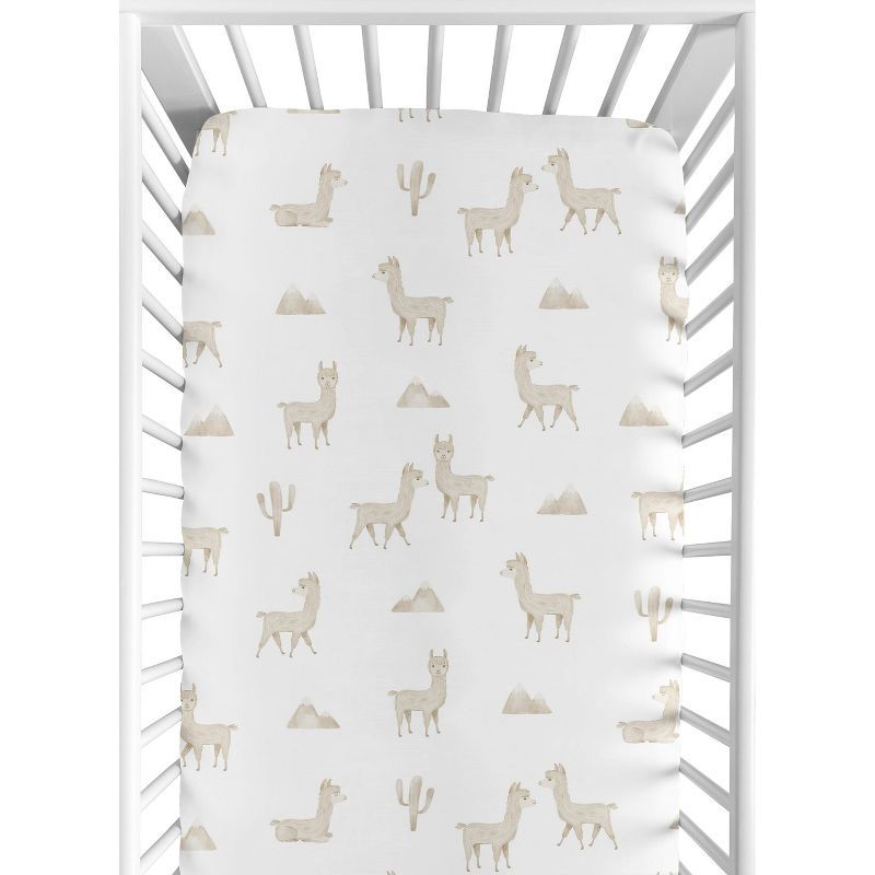 Taupe and White Boho Llama Print Microfiber Crib Sheet