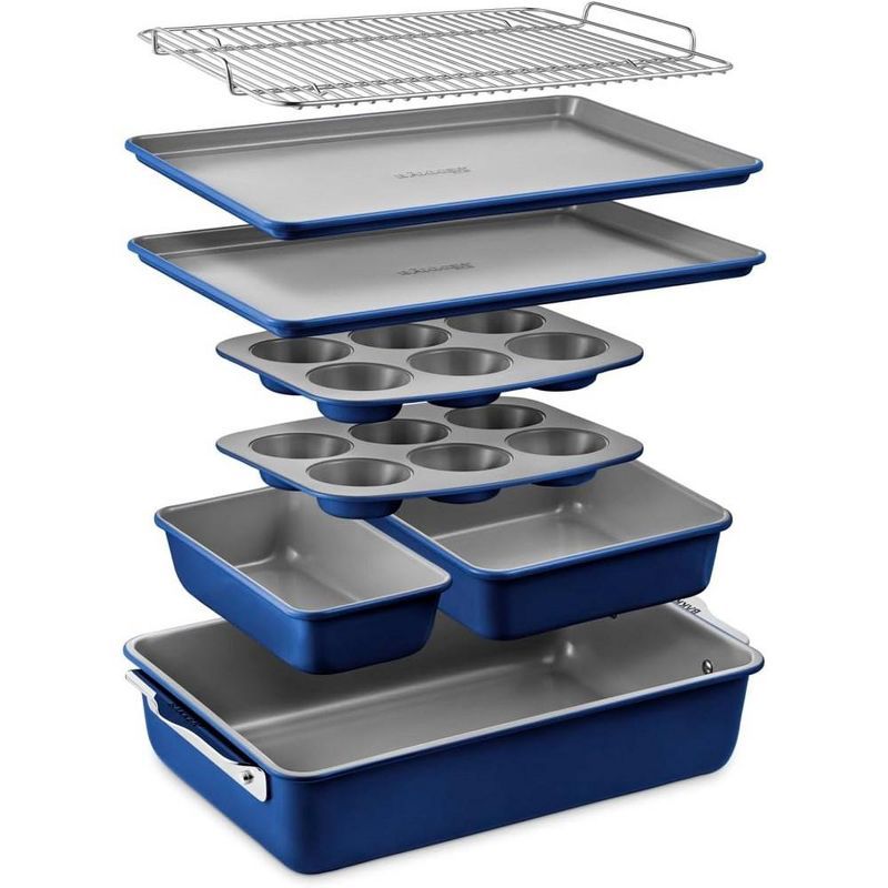 Bakken 8-Piece Blue Aluminized Steel Stackable Bakeware Set