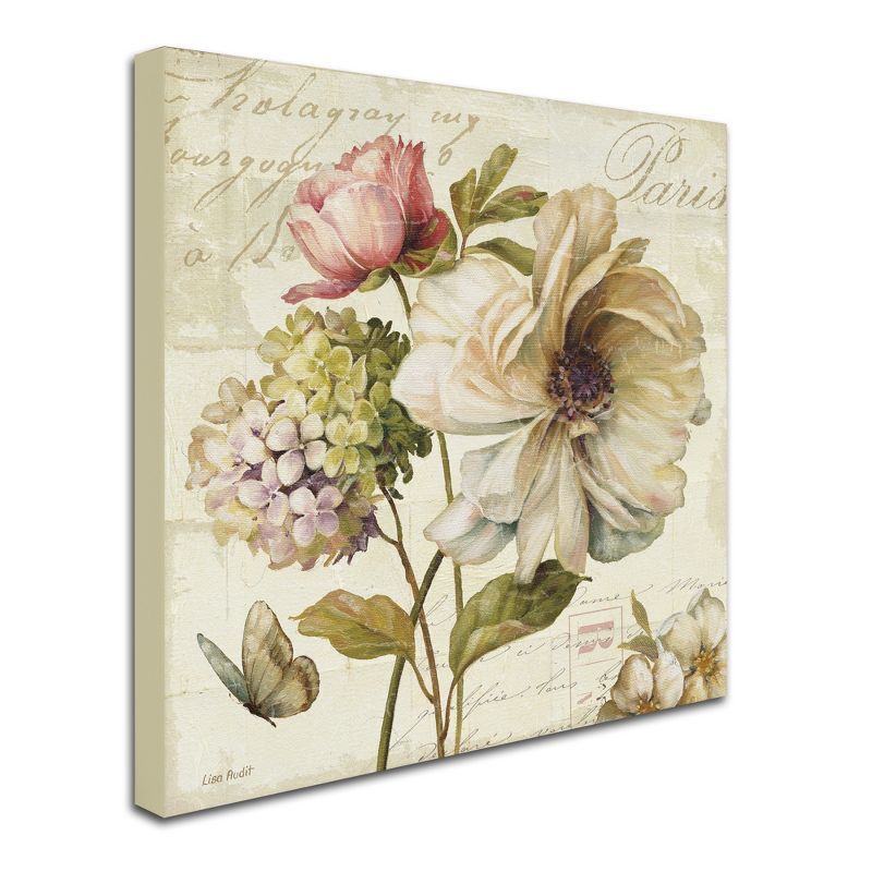 Lisa Audit Floral Butterfly Canvas Art in Beige and Green