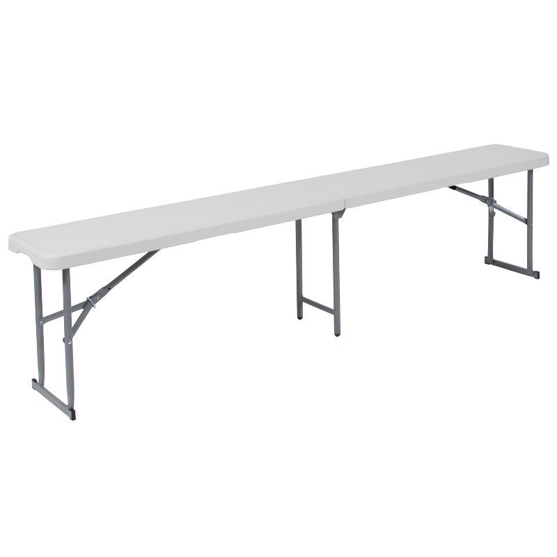 Granite White 6-Foot Foldable Plastic Bench with Gray Metal Frame