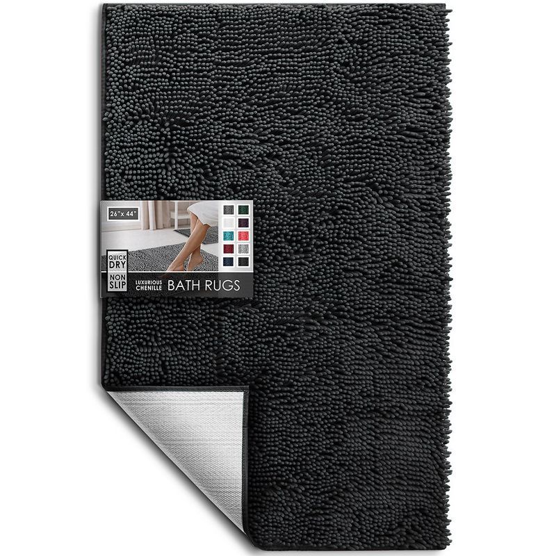 Black Quick-Dry Chenille Bathroom Rug